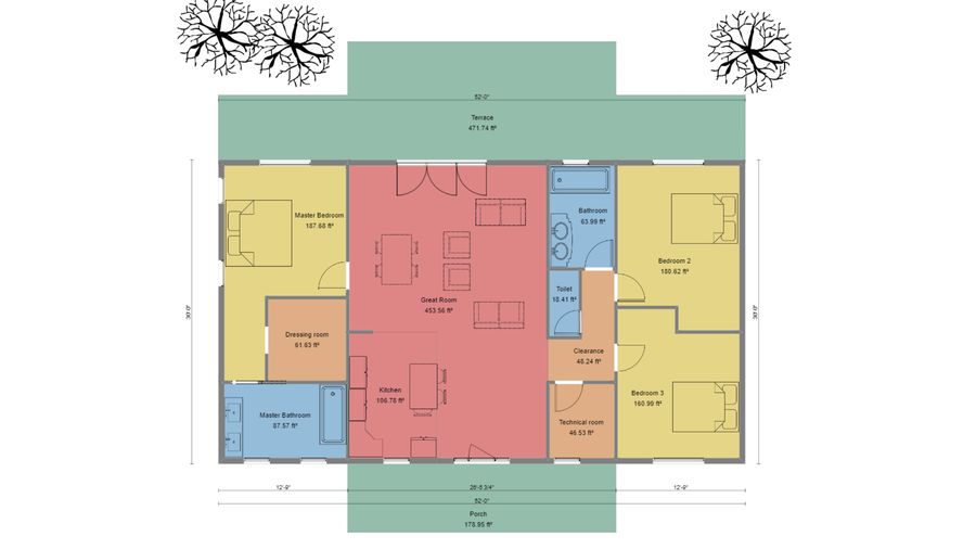 2D plattegrond met kleuren en symbolen genereren met Cedreo