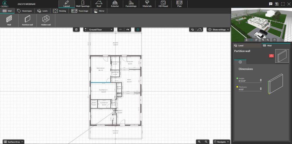 Customize Dimensions Step in Cedreo