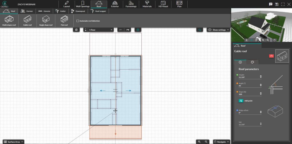 Add Roof Step in Cedreo