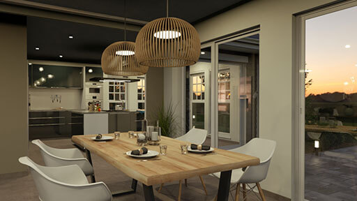 Render 3D del comedor diseñado con Cedreo