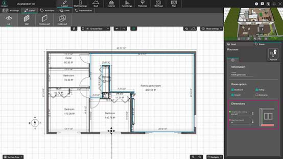 Determine the ceiling height in Cedreo