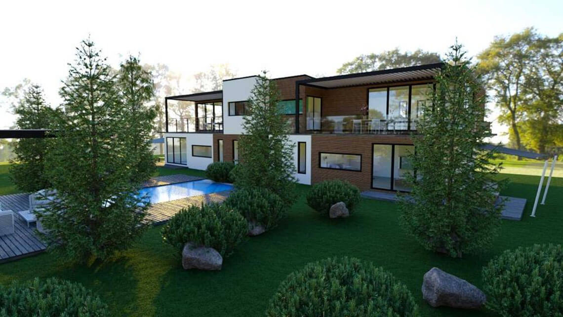 3D rendering house + landscape