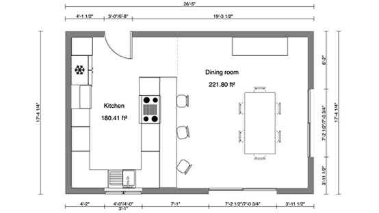 Kitchen 2D floor plan created with Cedreo