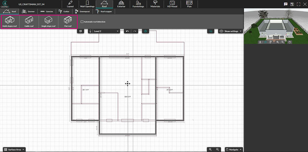 Cedreo UI shot draw roof