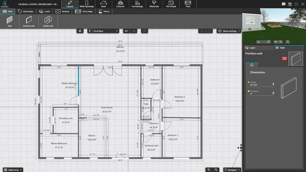 Captura de pantalla Cedreo UI del dibujo del plano de planta