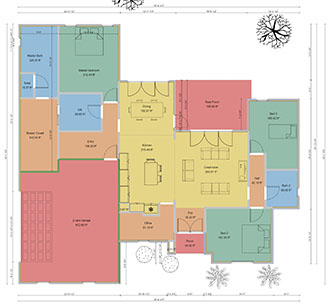 Complete house floor plan with dimensions