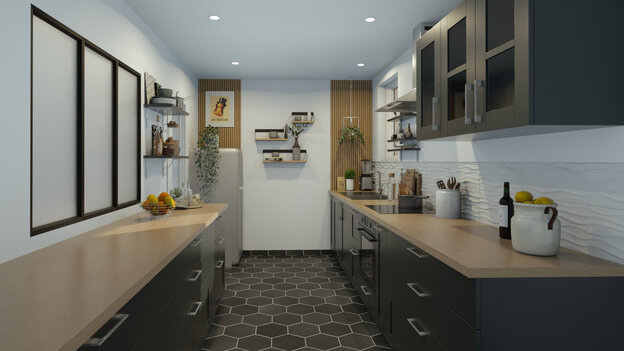 render 3D de una cocina creado con Cedreo