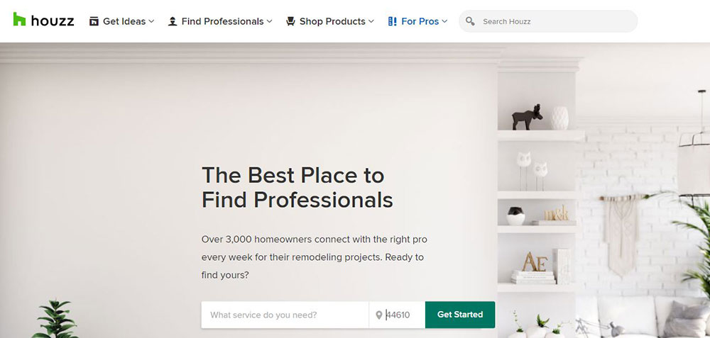 Houzz home page screeshot