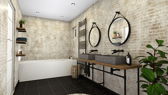 3D renderof an industrial bathroom designed with Cedreo