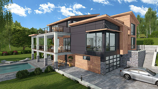 3D rendering of a modern house designed with Cedreo