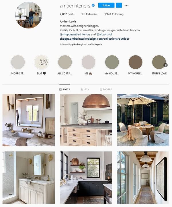 Instagram profile page amberinteriors