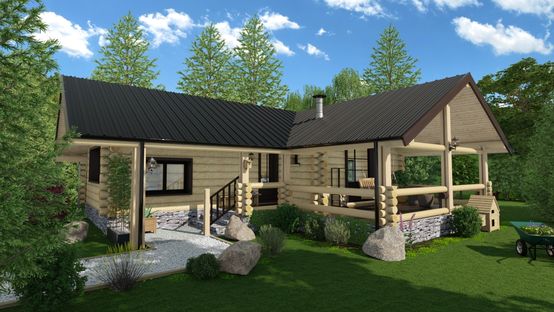 3D rendering of a tiny log cabin designed with Cedreo