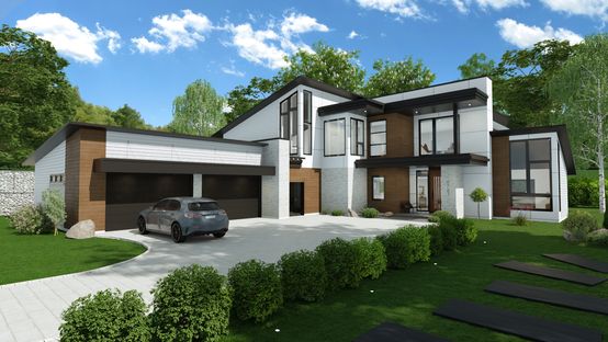 3D rendering of a modern house designed with Cedreo