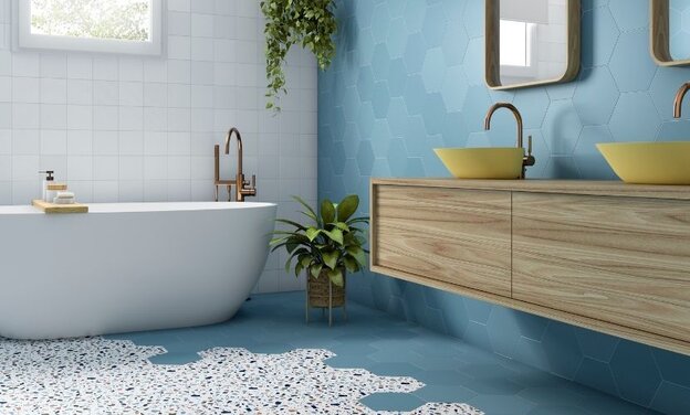 bathroom with multiple tiles