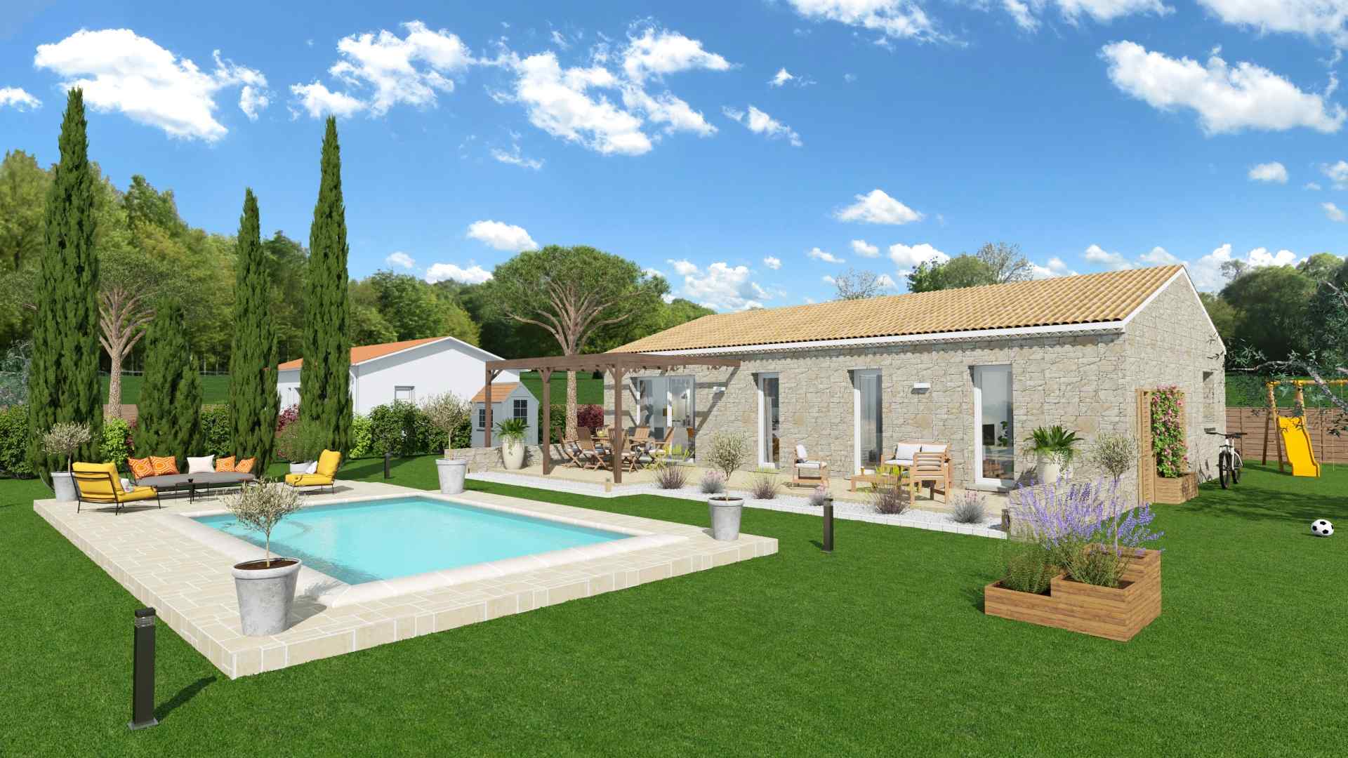 Maison 3D avec revêtement Orsol et bac de plantes