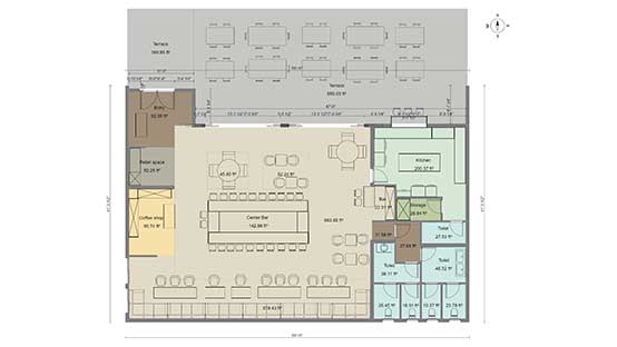 Mit Cedreo erstellter 2D Grundriss Restaurant