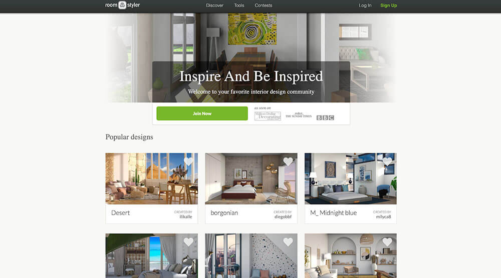 Screenshot der Roomstyler Webseite