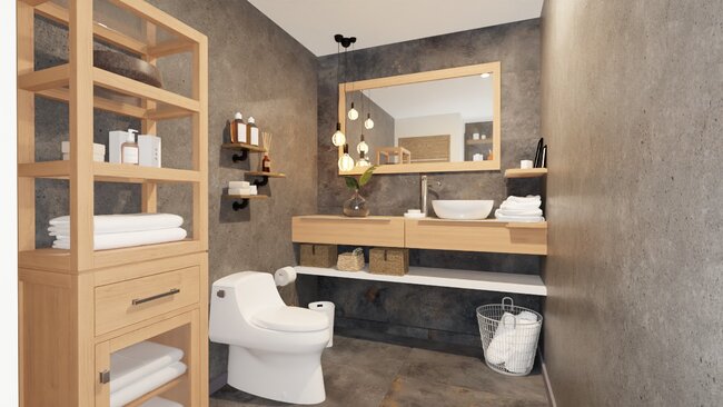 small bathroom with large mirror example