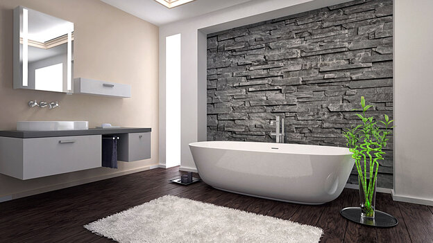 Modern Bathroom interior with stone wall