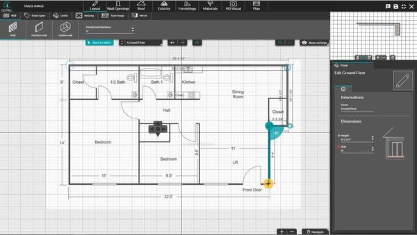 Captura de pantalla Cedreo UI de la importación de un plano de planta