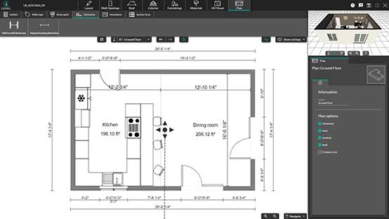 UI shot of a kitchen floor plan