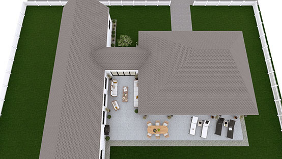 3D floor plan with backyard