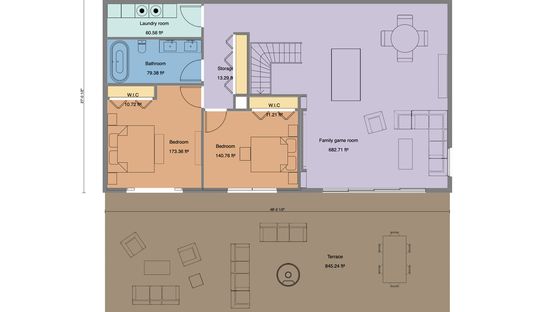 Bassement floor plan with patio