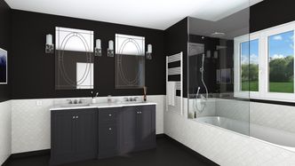 Rendering 3D del bagno progettato con Cedreo