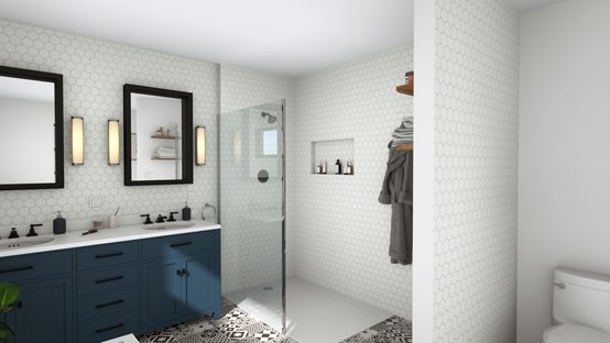 Render en 3D de un cuarto de baño diseñado con Cedreo