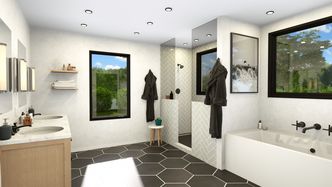 3D-visual van een badkamer ontworpen met Cedreo