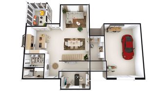 3d floor plan colonial house ground floor