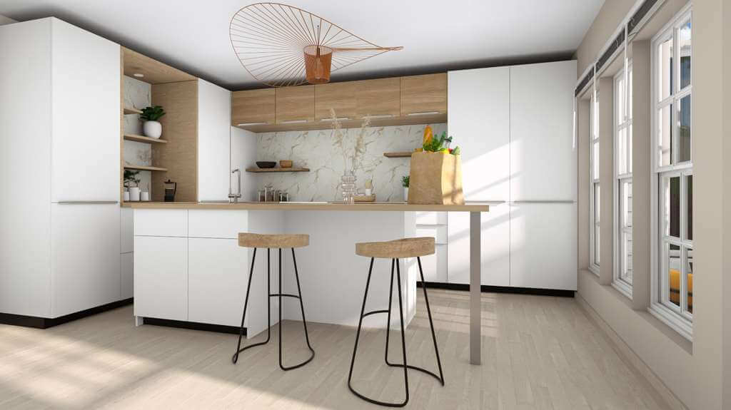 render 3D de una cocina moderna creado con Cedreo