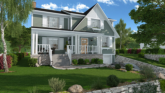 3D rendering of a Craftsman house designed with Cedreo