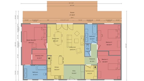 2D floor plan with dimensions designed with Cedreo