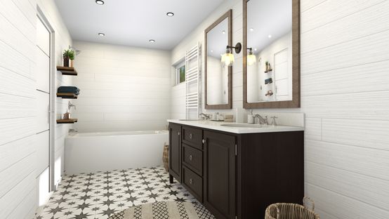 renderizado de baño en estilo granjero