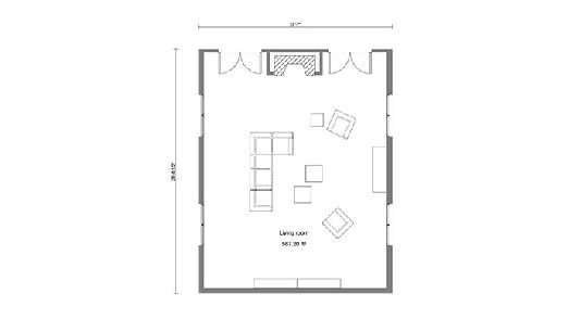 Mit Cedreo erstellter 2D Grundriss eines Wohnzimmers