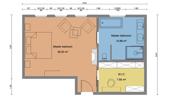 Mit Cedreo erstellter 2D Grundriss eines Elternschlafzimmers