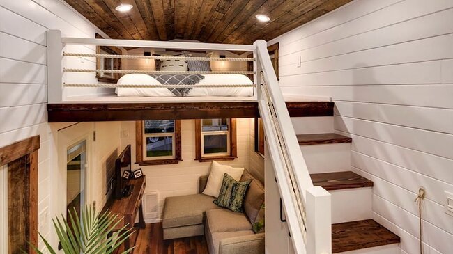 loft bed in a tiny house