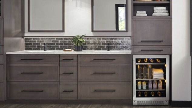 bathroom with fridge