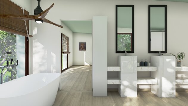 Bathroom with sleek coutertop