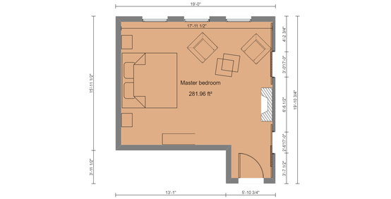 Colored 2D Bedroom Floor Plan created with Cedreo