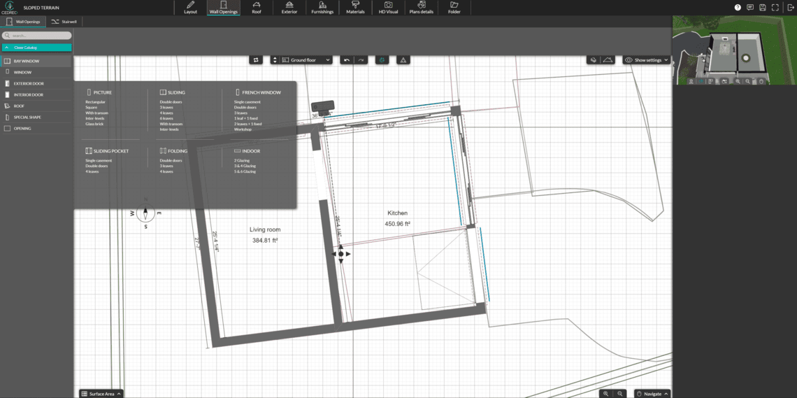 Cedreo UI shot adding openings to a blueprint