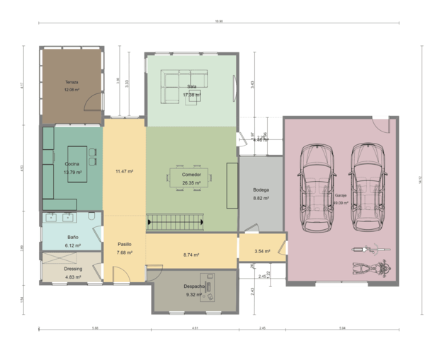 plano 2D planta baja creado con Cedreo