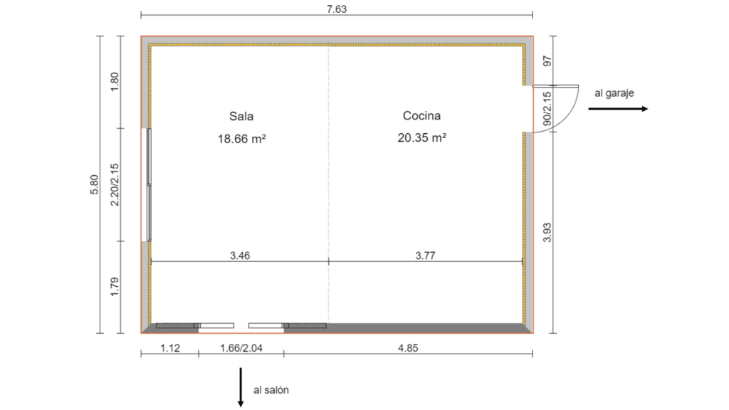 plano 2D de una cocina creado con Cedreo