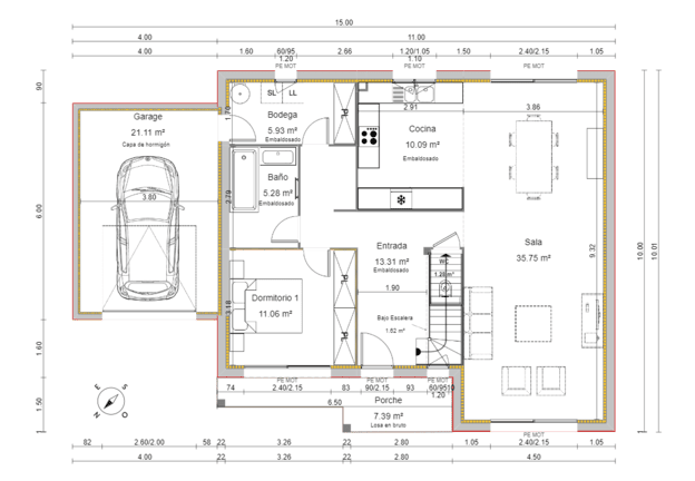 planta baja plano 2D creado con Cedreo