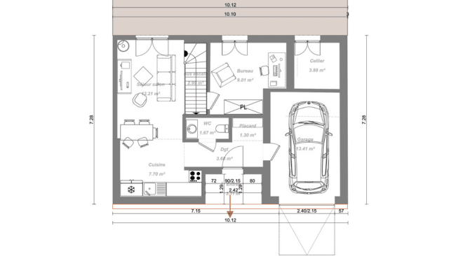 plan 2D d'une maison avant l'extension dessiné avec Cedreo