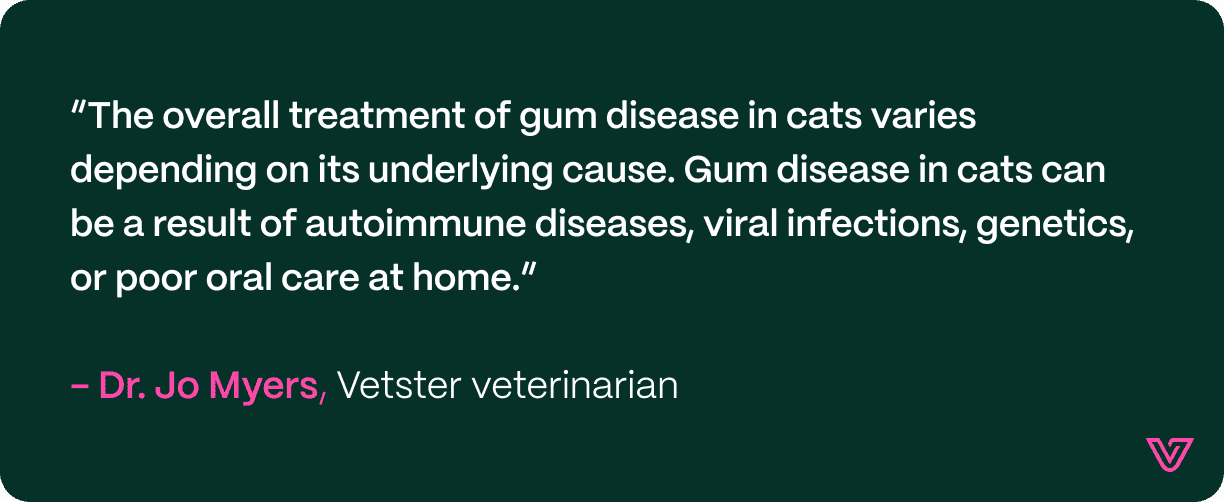 Quote from Jo Myers, saying that treatment depends on the varied causes of gum disease.
