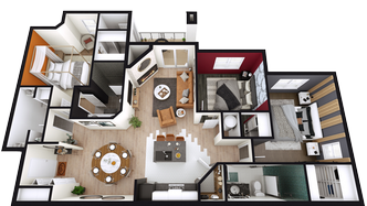 3 bedroom / 2 bath apartment floor plan made with Cedreo