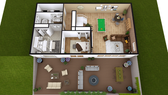 3D basement floor plan during the daylight