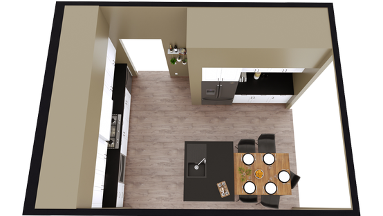 Plano de cocina en 3D diseñado con Cedreo